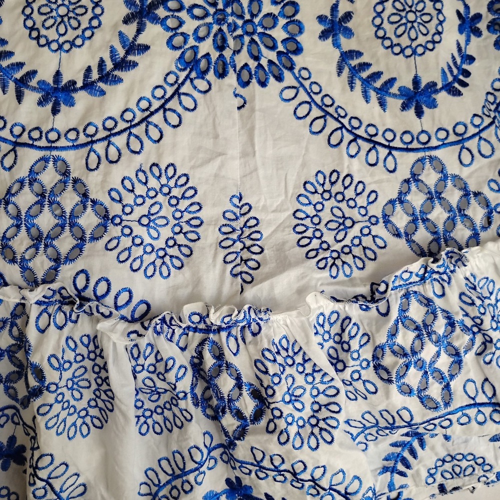 Trina Turk Dress Small Kori Ruffled Embroidered Mini Flouce Bow Cottage Boho - Picture 12 of 15